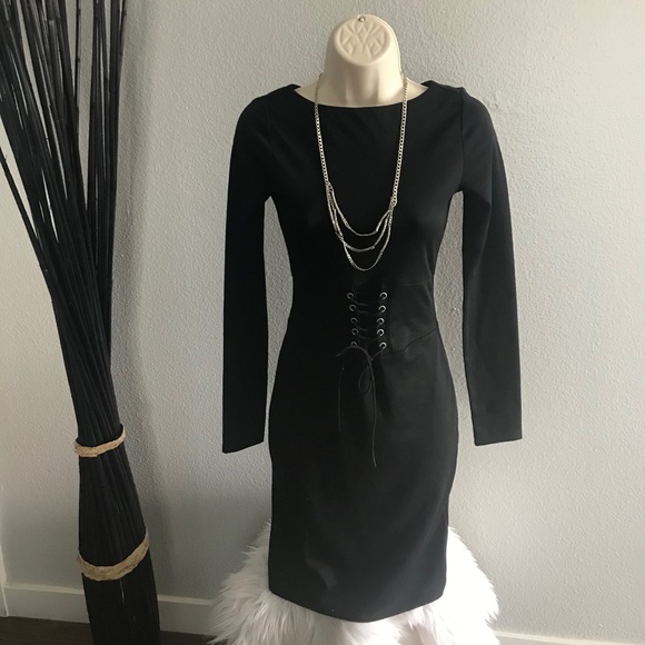 h&m black corset dress New H&M Divided Lace Up Corset Dress Black Eyelet Embroidered Goth Punk  Size 2